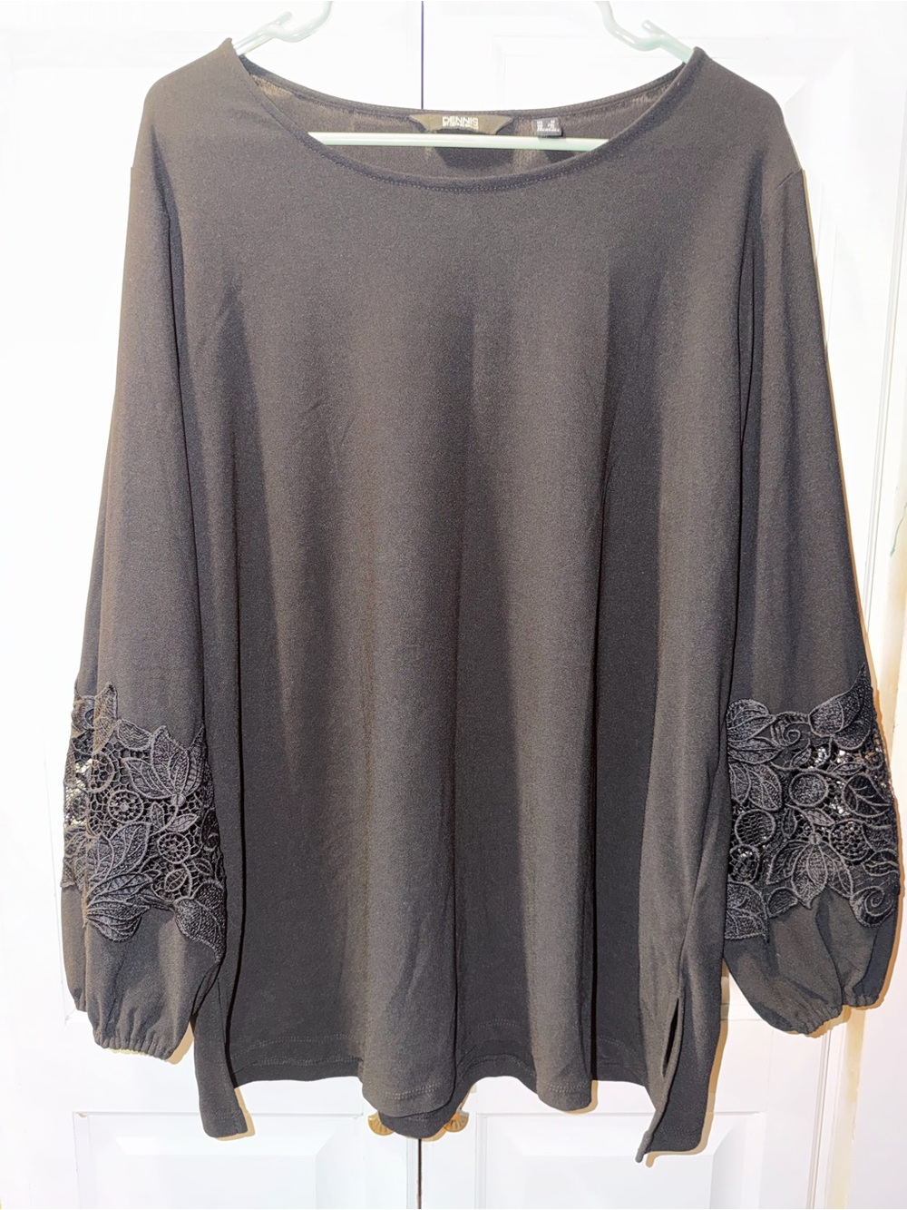 Dennis By Dennis Basso Black Long Sleeve Tunic with Lace Sleeve Detail